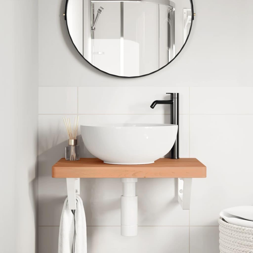 Lavabo da parete in legno massello di faggio, 60 x 40 cm