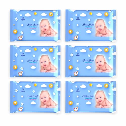Image of Baby Wet Wipes - 60 Wipes Travel Packs (10 x 6 Packs) | Fragrance-Free, Alcohol-Free & Hypoallergenic | Extra Thick, Moisturizing & Gentle on Sensitive Baby Skin
