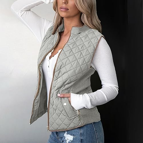 Chaqueta sin mangas con cremallera para mujer chaleco de invierno gris M 2