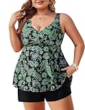 Women Plus Size Tankini Swimsuits Babydoll Maternity Swimwear Tops Modest Full Coverage Shorts Vacation Green...