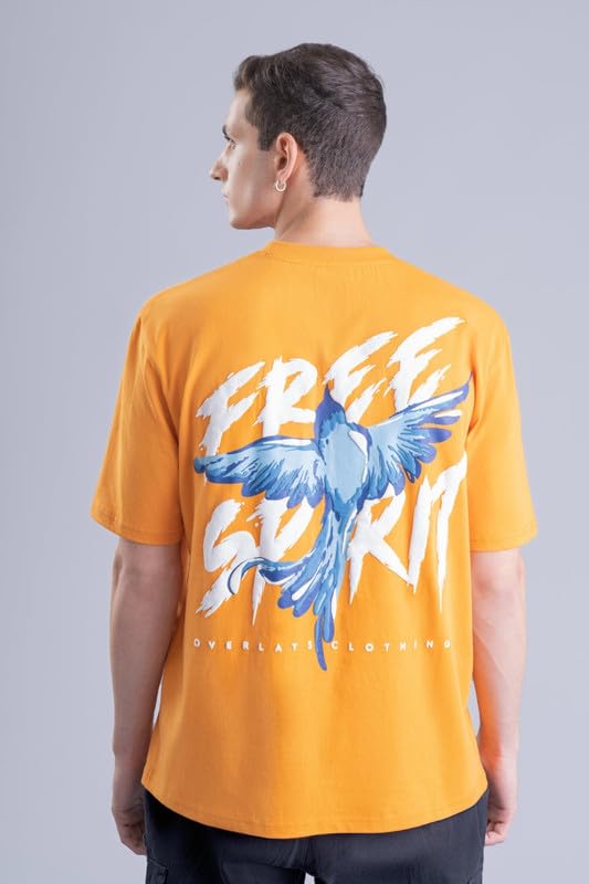 Image of Overlays Men's Free Spirit Relaxed Fit T-Shirt | Cotton | Regular Fit Tshirt for Men | Round Neck |Half Sleeves |Orange |