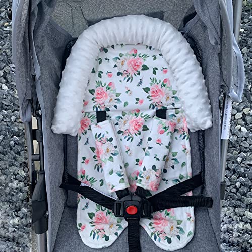 Image of Yufiova Baby Car Seat Head Support- Infant Carseat Head Support & Strap Covers for Newborns Ultra Soft Minky Dotted Fabric Toddler Car Seat Insert Perfect for Baby Carseats, Strollers, and Bouncers