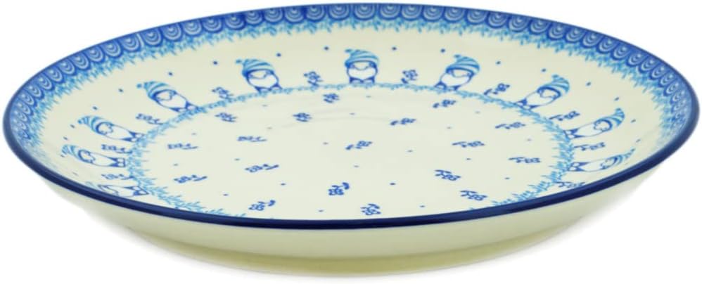 Polmedia Polish Pottery Dinner Plate - Blue Gnome Pattern Handmade in Boleslawiec Poland by Ceramika Artystyczna + Certificate of Authenticity