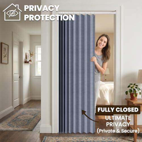 Image of AJAZZ Blackout Magnetic Door Curtain Accordion Doors Interior Closet Door Curtain Invisible Applicable Bedroom Room Living Room Doorway(Dark Blue 42 inch W x 78 inch L 1 Panel