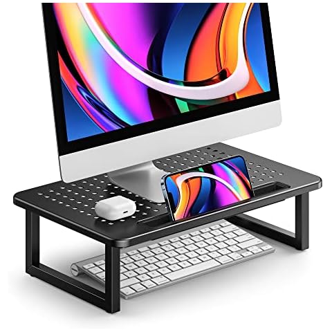 LORYERGO LEMS15-E Monitor Desk with Ventilation Opening and Phone Slot with Square Tube Legs Cover