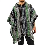 LOUDelephant 100% Woven Gheri Cotton Mexican Style Hooded Poncho Unisex One Size For Men Women Lounging Warm Cold Water Robe Cover Change Green, Brown & Navy
