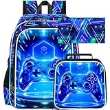 UFNDC Conjunto de 3 mochilas de jogos para meninos, mochila escolar resistente à água com lancheira para crianças pré-escolares do ensino fundamental