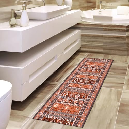 Tapis de couloir antidérapant et lavable grand format style bohème