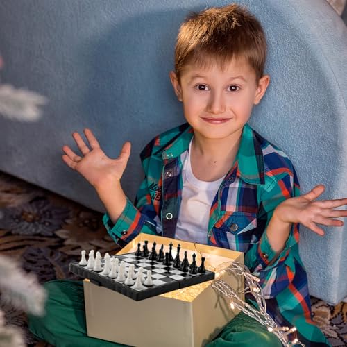 Dunkwckore Schachspiel, Magnetischem Einklappbar Schachbrett Schach, Tragbares und Faltbares Chess Board Set, Magnetisches Reiseschach Mini Schach Hochwertig Klappbare für Kinder, Erwachsene, Reisen