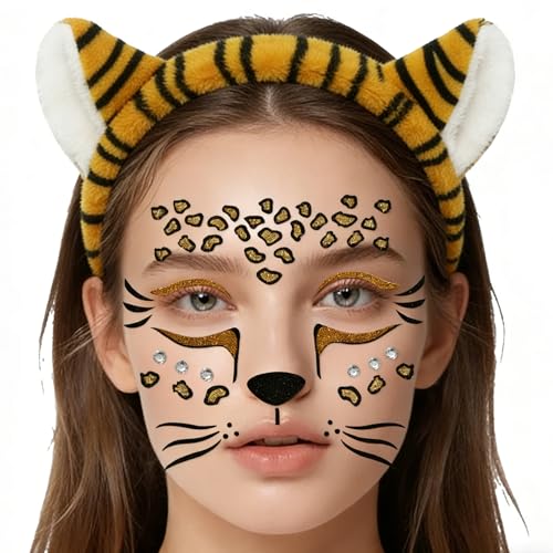 Costume de Tigre Déguisement,Serre-tête avec Tiger d'ours,Tigers Oreille,Masque de Tigre,Accessoires de Transformation en Animal pour Adultes,pour Bals Costumés,Halloween,Carnavals