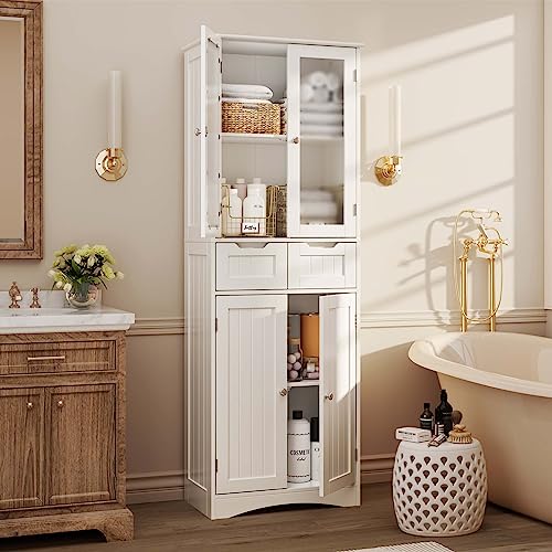 Gizoon-669-H-Tall-Kitchen-Storage-Cabinet-with-2-Drawers-Freestanding-Pantry-Cabinet-with-Glass-Doors-Large-Modern-Cupboard-for-Home-Kitchen-Bathroom-Living-Room-Office-White