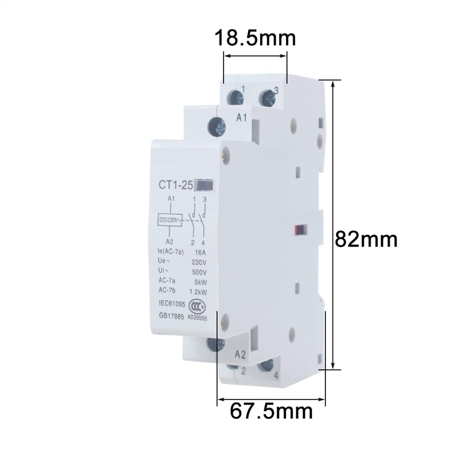 CT1-25 16A 25A 20A 2P 2NO 4P 4NO CT1-63 32A 40A 63A 230v 50or60HZ DIN-Schiene Haushalt AC Schütz 1St (Color : CT1-25-20A, Size : 2NC)