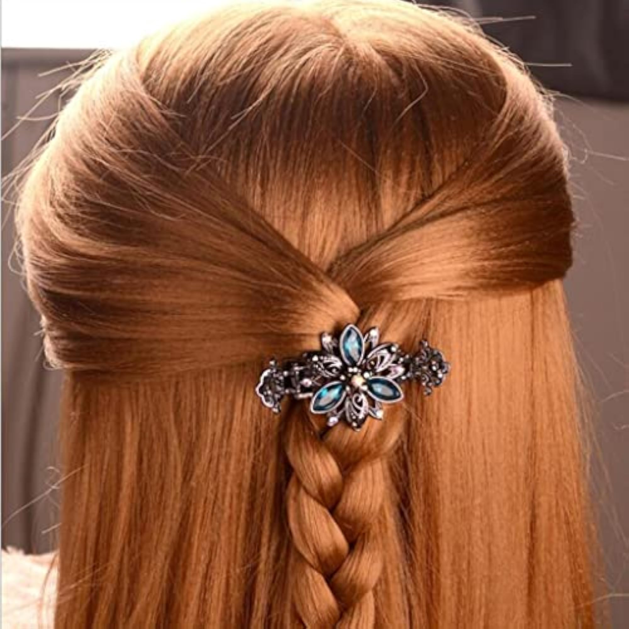 Vintage Crystal Flower Hair Claws, 2pcs Set for Women