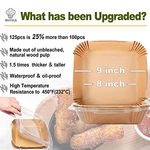 Large Air Fryer Disposable Paper Liners Square 9 Inch, 125 Pcs Parchment paper liner for 5-8QT Air fryer, Oil-proof, Water-proof, Parchment Baking Paper for Baking Roasting Microwave