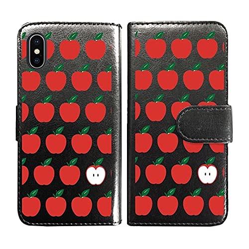 sslink iPhone17 Pro Max アイフォン17プロマックス 対応 手帳型 ブラック ケース リンゴ 林檎 アップル フルーツ ダイアリータイプ 横開き カード収納 フリップ カバー