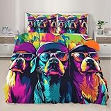 RUHEYIA Dog Duvet Cover Set Twin Bedding Sets Colorful Animal Bedding Pop Art Graffiti Style Comforter Cover,for Kids Boy Women Teen Girl, Bedroom Decor 3 Piece
