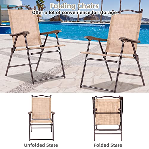 Tangkula Set Of 2 Patio Folding Dining Chairs, Outdoor Sling Lawn Chairs With Armrests, Steel Frame, Portable Camping Lounge Chairs For Backyard, Deck, Poolside And Garden, No Assembly (Beige) #TOP4