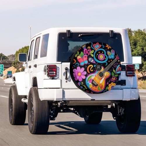 Image of Delerain Spare Tire Cover with Backup Camera Hole Peace Love Music Wheel Covers Waterproof Dust-Proof UV Sun Universal Fit for RV Trailer RV SUV Truck (18 Inch for Diameter 32 inch-34 inch)