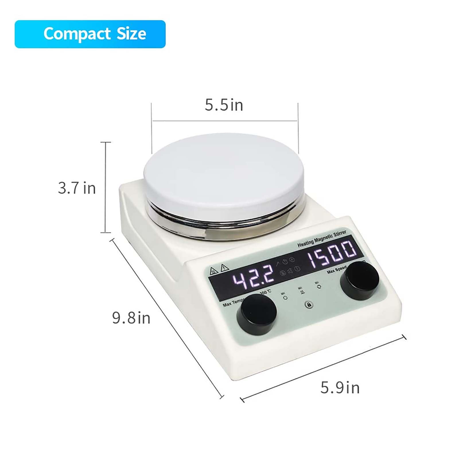 Agitador magnético Digital de Placa calefactora con función de temporización, Placa de agitación de Laboratorio con Barra agitadora y Sensor de Temperatura, 100-1500 RPM, Mezclador