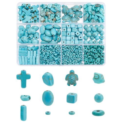 PH PandaHall 904pcs Turquoise Beads 12 Style Boho Turtle Cross Stone Beads