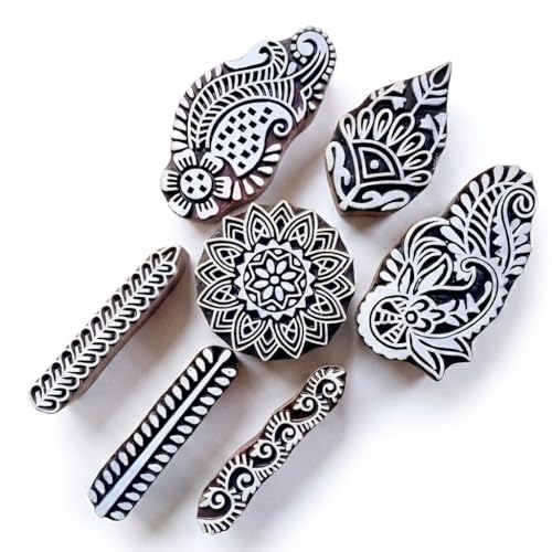 Image of RENIQ Wooden Printing Block for Fabric & DIY Craft | Handcrafted Indian Design Stamp for Textile, Pottery, Mehndi & Home Decor (Multicolor1)