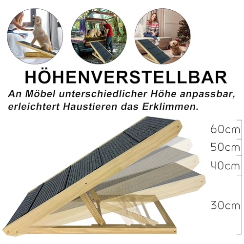 YRHome Klappbar Hunderampe Holz 100x40x60cm Hundetreppe für große Katzen und Hunde Anti-rutsch Hundeeinstiegshilfe für Bett Sofa oder Auto Haustiertreppe Bis 100kg Tragbare Tierrampe höhenverstellbar