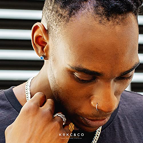 KRKC&CO Earrings for Men, Sterling Silver, Birthday Gift for Men, 14K/White Gold Studs, Iced Out Earring, Hypoallergenic Ear, 5A CZ Stones, Fathers Day, Party Jewerly3