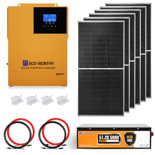 ECO-WORTHY 4.68KWH Solar Power Complete Kit 1200W 48V with Lithium Battery and Inverter for Home...