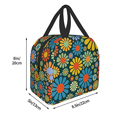 Cuamzst Hippie Flower Insulated Lunch Bag For Women Reusable Lunch Box With Front Pocket Portable Thermal Cooler Tote Bag For Work Picnic Travel #TOP2