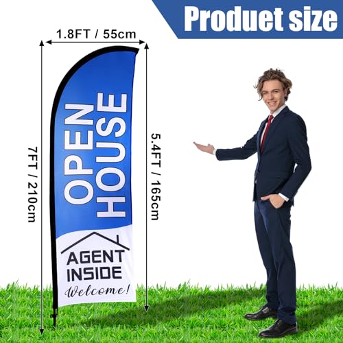 Buryeah 4 Pack Open House Flags Signs for Real Estate Agents 7x5.4 Ft Feather Flag Sign with Flagpole Ground Stake Portable Bag Real Estate Flags Opening Signs Banner Set for Business (Blue) - Image 3