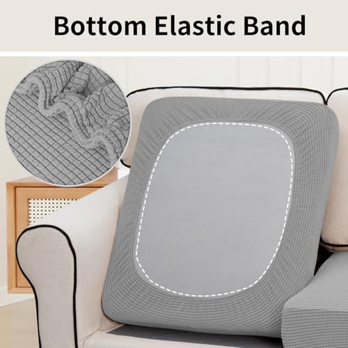 Image of Easy-Going Stretch 2 Pieces Couch Cushion Cover for Sofa Seat | Individual Furniture Protector Sofa slipcover for 2 Cushion Couch Washable Soft with Elastic Bottom Light Gray