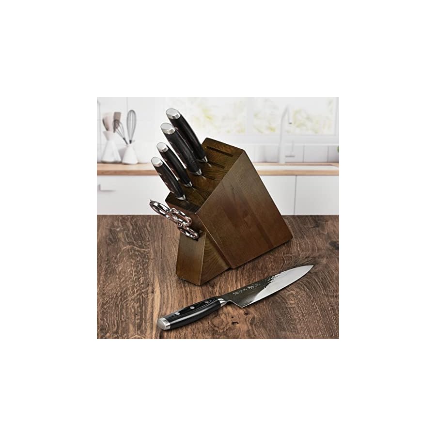 Enso-Knife-Set-Made-in-Japan-HD-Series-VG10-Hammered-Damascus-Japanese-Stainless-Steel-with-Slim-Dark-Ash-Knife-Block-7-Piece Enso Knife Set - Made in Japan - HD Series - VG10 Hammered Damascus Japanese Stainless Steel with Slim Dark Ash Knife Block - 7 Piece