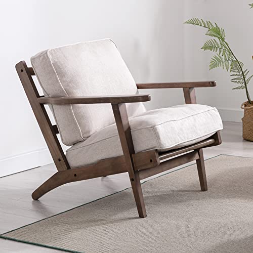 Lzareal Living Room Accent Chairs Mid Century Modern Reading Arm Chair, Fabric Bedroom Chair With Soild Wood Frame, Elegant Upholstered Side Chair, Beige-Fabric #TOP25