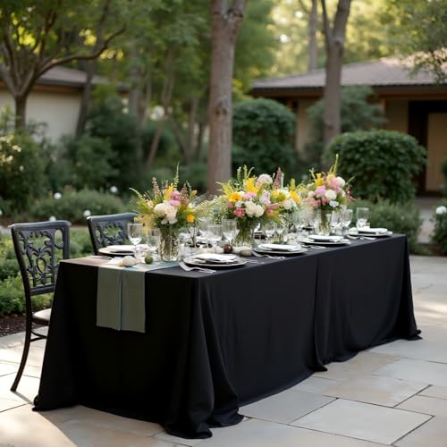 Image of sancua Rectangle Tablecloth - 90 x 132 Inch - Water Resistant Spill Proof Washable Polyester Table Cloth, Decorative Fabric Table Cover for Dining Tables, Buffet Parties and Camping, Black