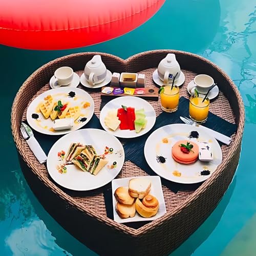 Bandeja flotante tejida de ratán para servir alimentos para fiestas en la piscina, playa y aguas termales, soporte ideal para bebidas y aperitivos para entretenimiento al aire libre