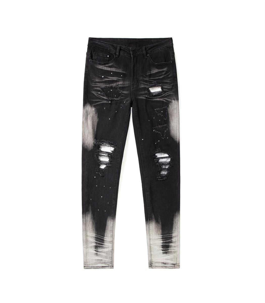 SHION7 Ripped & Repaired Jeans for Men, Skinny Fit Distressed Jean Pants, Men's Stylish Streetwear Stretch Denim Trousers