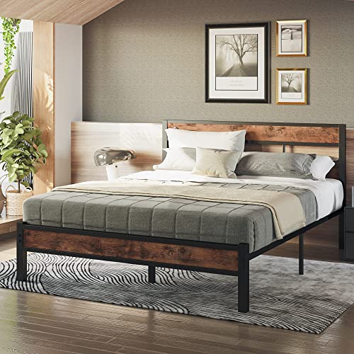 Likimio Queen Bed Frame With Headboard, Platform Metal Bed Frame Queen With 14 Heavy Duty Steel Slats, More Sturdy, Noise-Free, No Box Spring Needed #TOP2