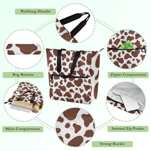 Bolsa de mano reutilizable con cremallera y estampado de vaca para compras 5