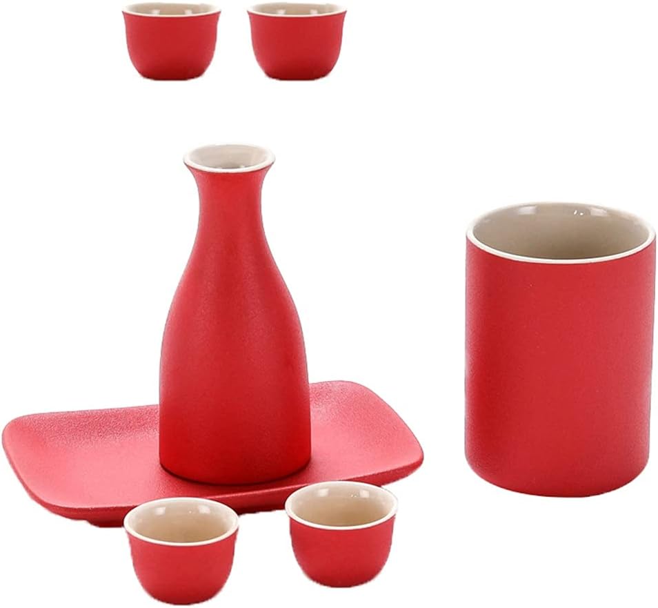 Wine Pot Ceramic Sake Pot Cup Set Black Pottery Liquor Flask Wine Bottle Cups Tray Home Supplies(Onecolor)
