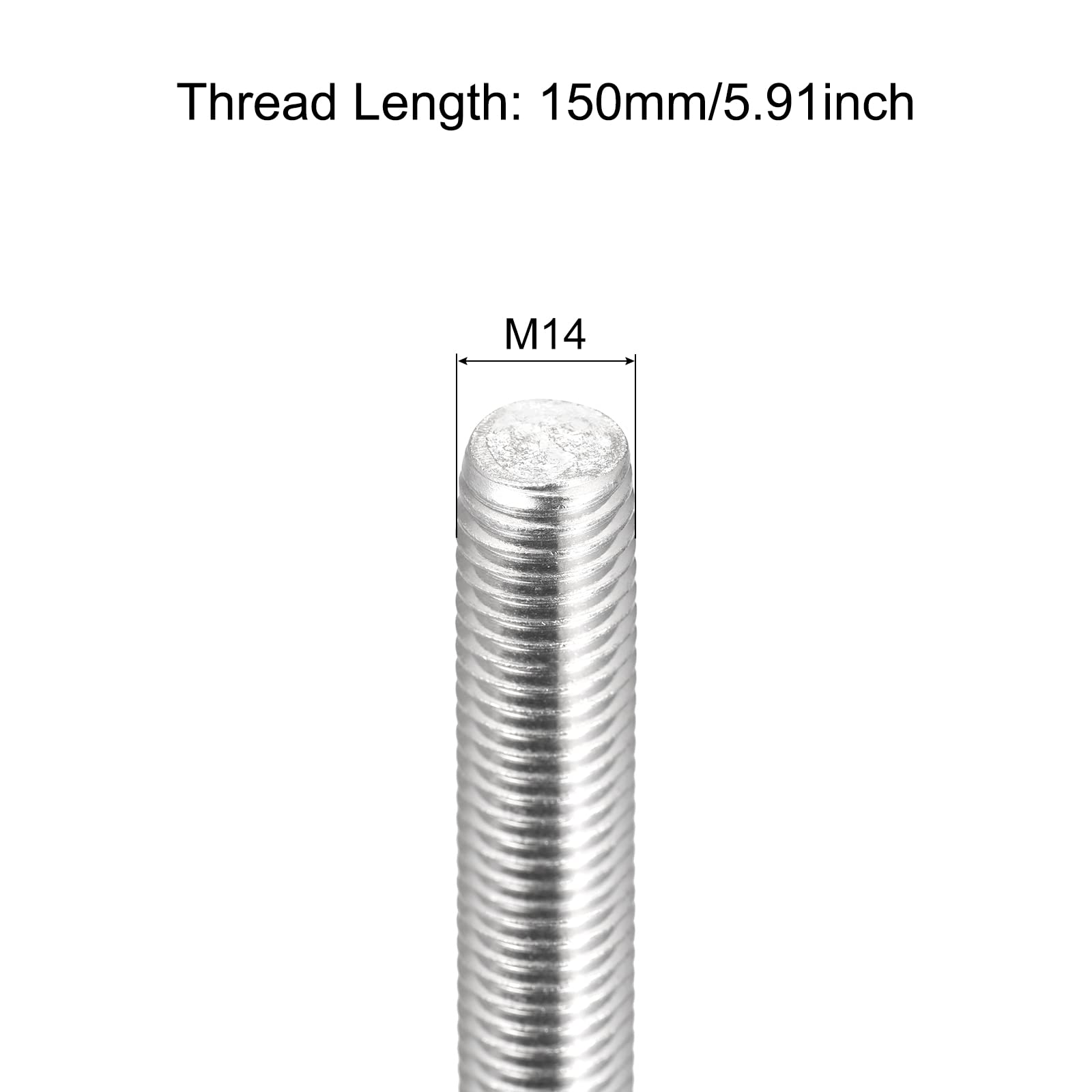 QUARKZMAN Varilla Roscada Completamente M14 X 150Mm Paso de Rosca de 2Mm Acero Inoxidable 304 Varillas Roscadas de Mano Derecha 6 Pack