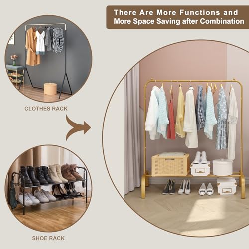 image for JIUYOTREE Metal 43.3 Inches Garment Rack with Bottom Shelf Clothing Ra