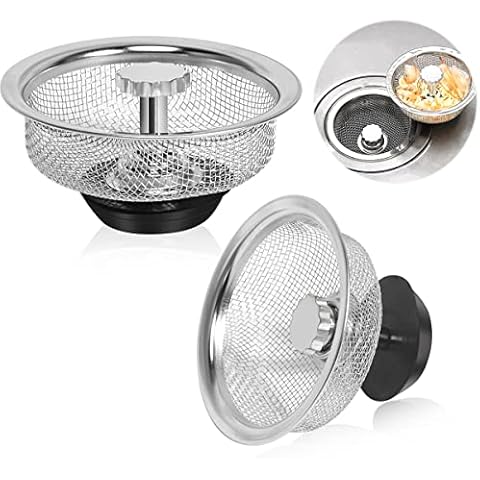 Kitchen Sink Strainer with Handle and Stopper Replacement Kitchen Sink Drain Basket/Stopper/Plug 3.3 Inch Stainless Steel Kitchen Sink Drain Strainer Mesh Sifter Filter(Silver) Cover