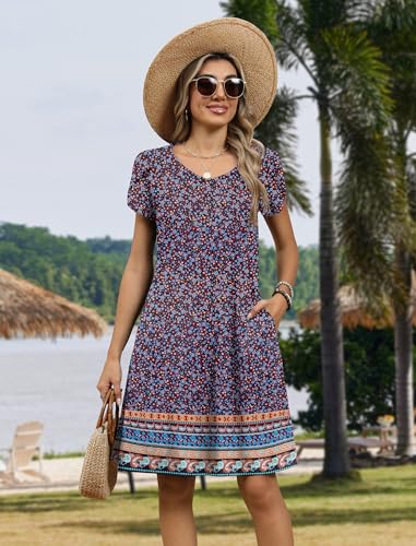 Image of Zeagoo Womens Summer A-Line Dress with Pockets Mini Short Sleeve Dresses Flowy Beach Swing Dress 2026 Vacation Travel