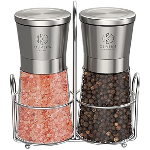 Oliver's Kitchen ® Salt & Pepper Grinder Set - 2X Premium Quality Ceramic Grinders - Easy to Fill & Use - Season to Perfection with Adjustable Coarseness - Large Capacity - Refill Less Often Cover
