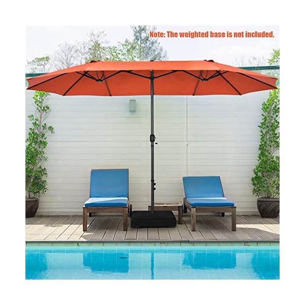 Tangkula 15ft double sided patio umbrella outdoor extra large umbrella whand crank system air vents market twin umbrella w 12 rib sturdy metal frame for poolside garden backyard orange  urban country home decor