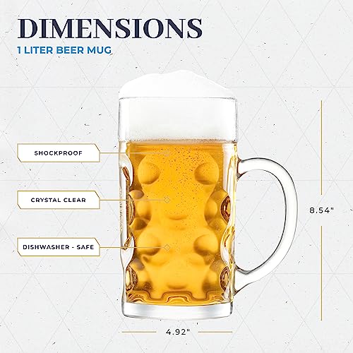 Bavaria Trachten Oktoberfest Glass Beer Mug - Authentic Beer Stein - Traditional German Beer Mugs - Franziskaner Mug Weissbier Glass - 1 Liter 34 Oz Beer Mug - Extra Large #TOP4