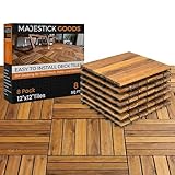 Majestick Goods Interlocking Long Slat Deck Tiles 12'x12'&ndash; Stylish Patio Tiles for Outdoor...
