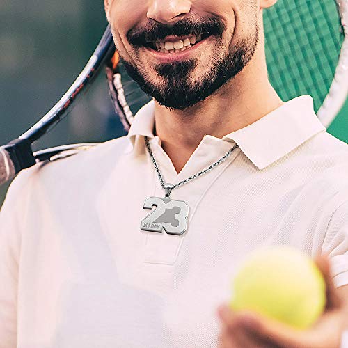 Personalized Sports Number Necklace With Name - Baseball Football Basketball Number With Name Pendant - Lucky Number Sports Charm Gift