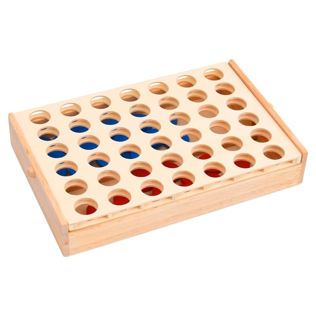 Vier gewinnt Spiel aus Massivholz 24x15x4 cm mit 42 Chips, Strategiespiel für Kinder und Erwachsene, Familienspiel für Spieleabend, Reise und Partyspaß mit logischem Denkspiel