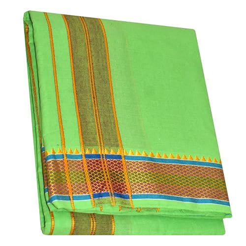 Image of TUNI MANI Men's Panchakacham Dhoti with Angavasthram with Zari Border, Cotton, Size: 9 X 5 (4.0mtr Dhoti, 2.25mtr Towel)